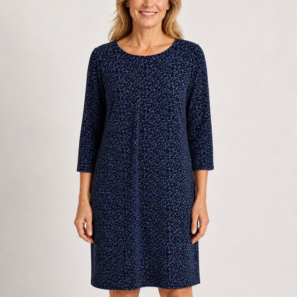 Spense Blue Velvet Burnout Shift Dress 8 Animal Pattern 3/4 Sleeves NWT